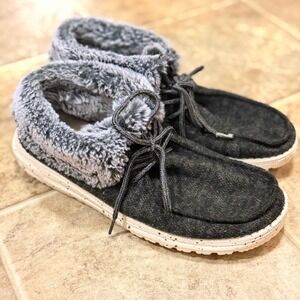 Hey Dude Britt Black Wool Faux Fur Lined Loafers Womens Size 8 121774900